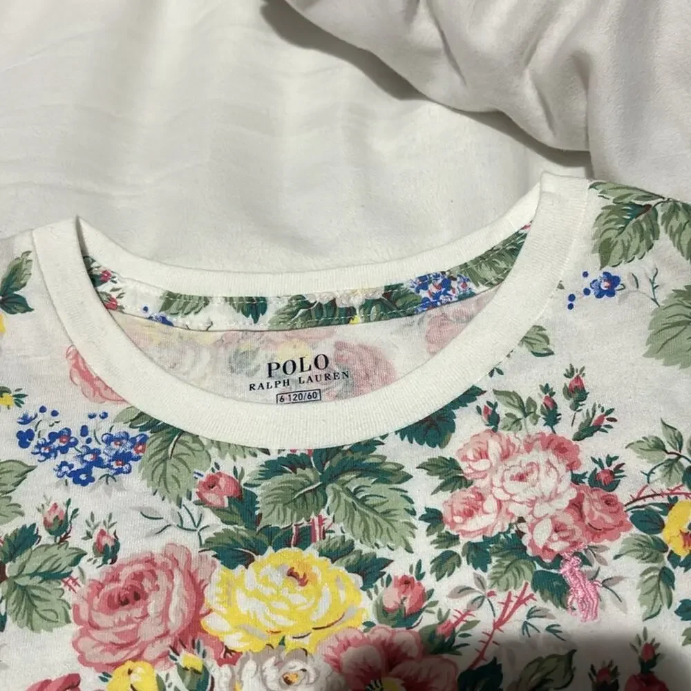 Ralph Lauren 6 💯cotton floral t shirt sage green white pink nwot soft